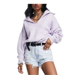 Topshop Polo Sweater in Lilac